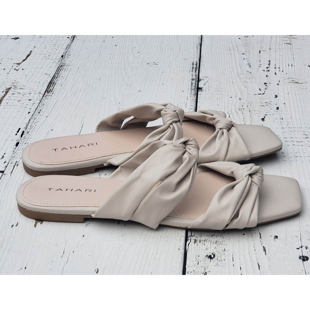 Tahari Disha Women’s Size 7 US Off White Knot Square Toe Slip On NEW